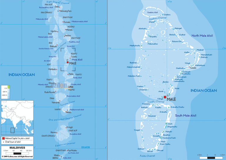 Bản đồ tự nhiên Maldives khổ lớn