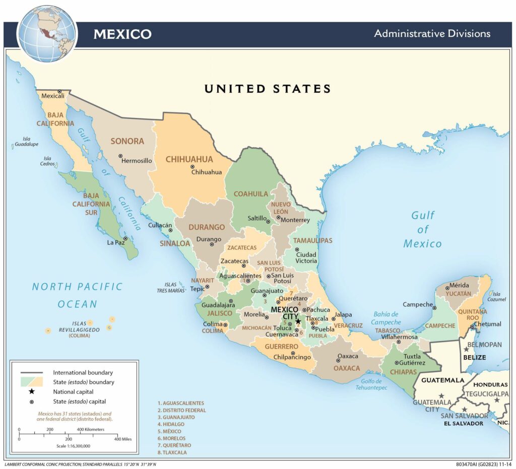Mexico administrative map.