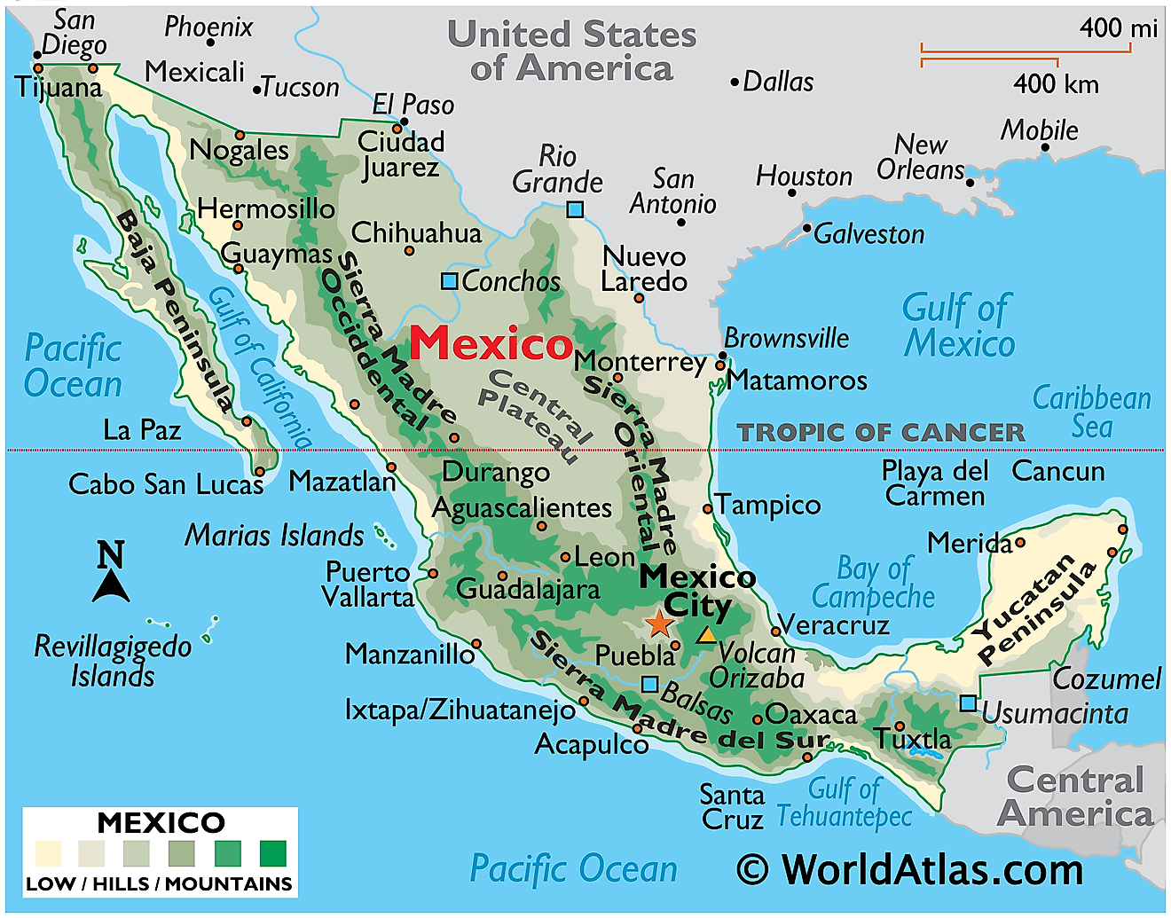 Bản đồ vật lý của Mexico