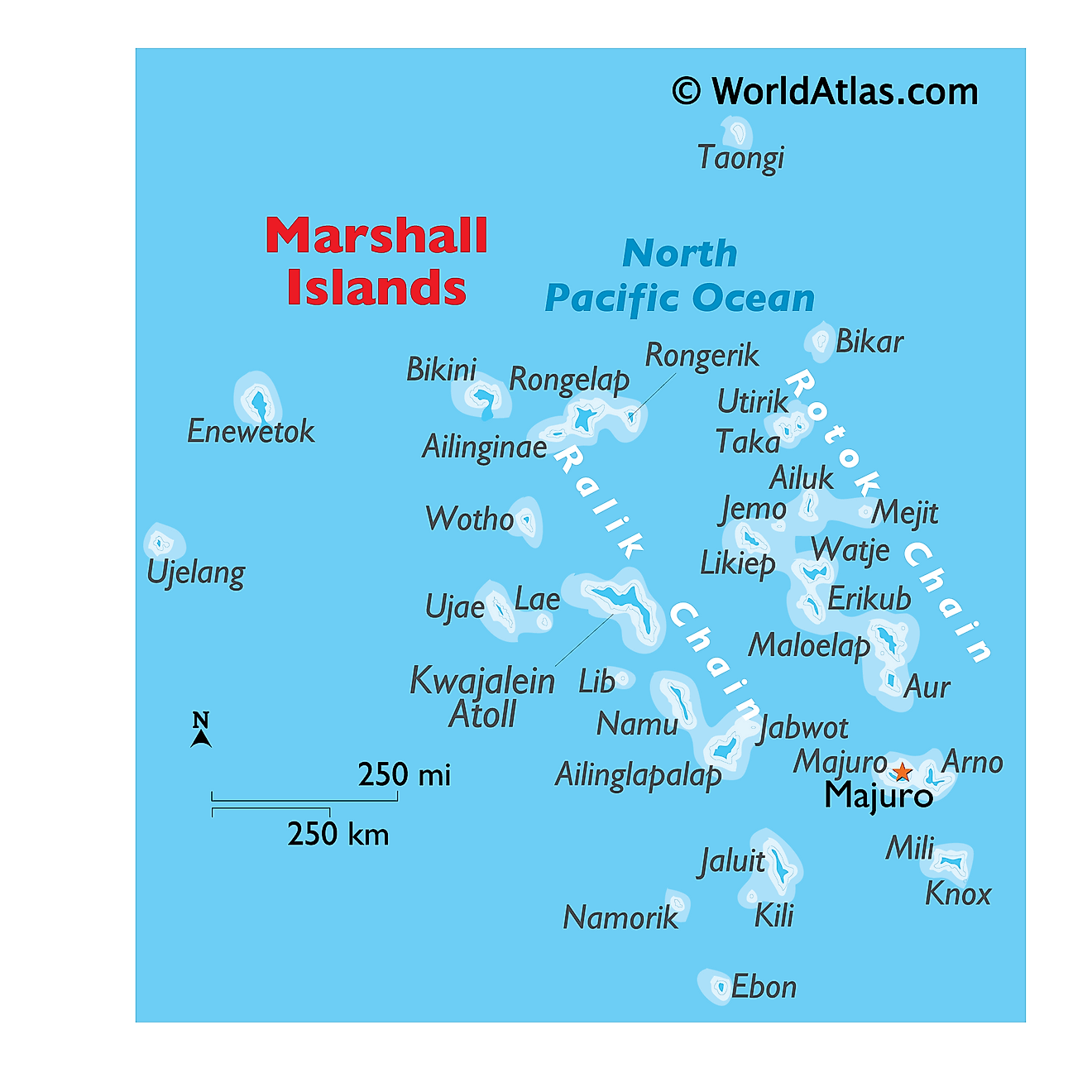 Bản đồ vật lý của quần đảo Marshall