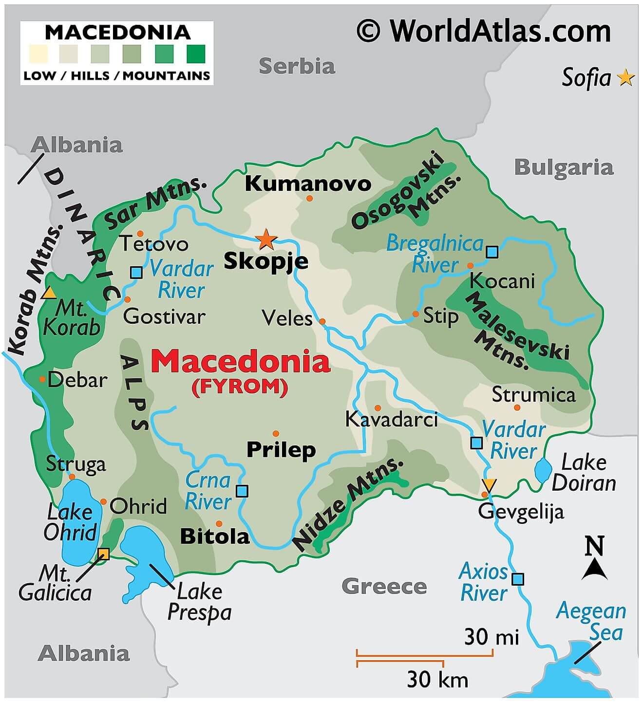 Bản đồ vật lý của Macedonia