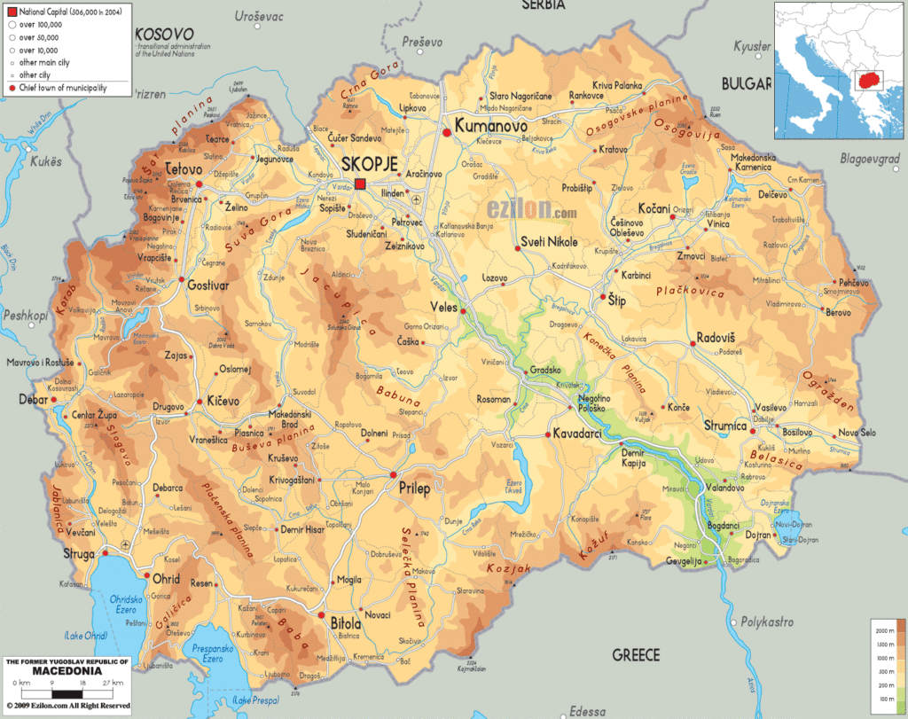 Bản đồ vật lý Macedonia