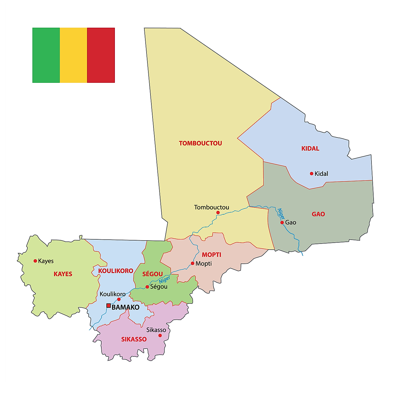 Bản đồ các khu vực của Mali