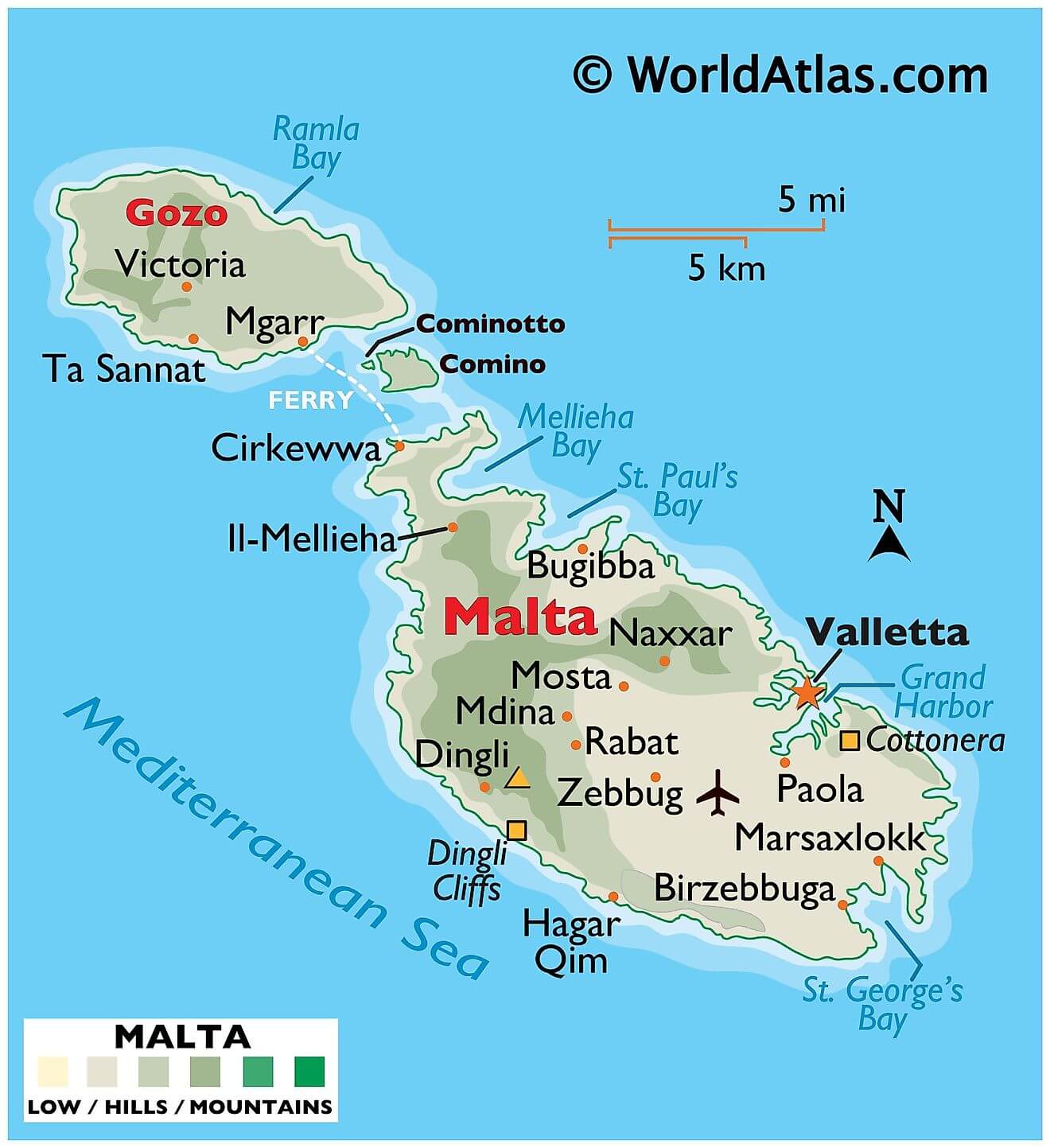 Physical Map of Malta