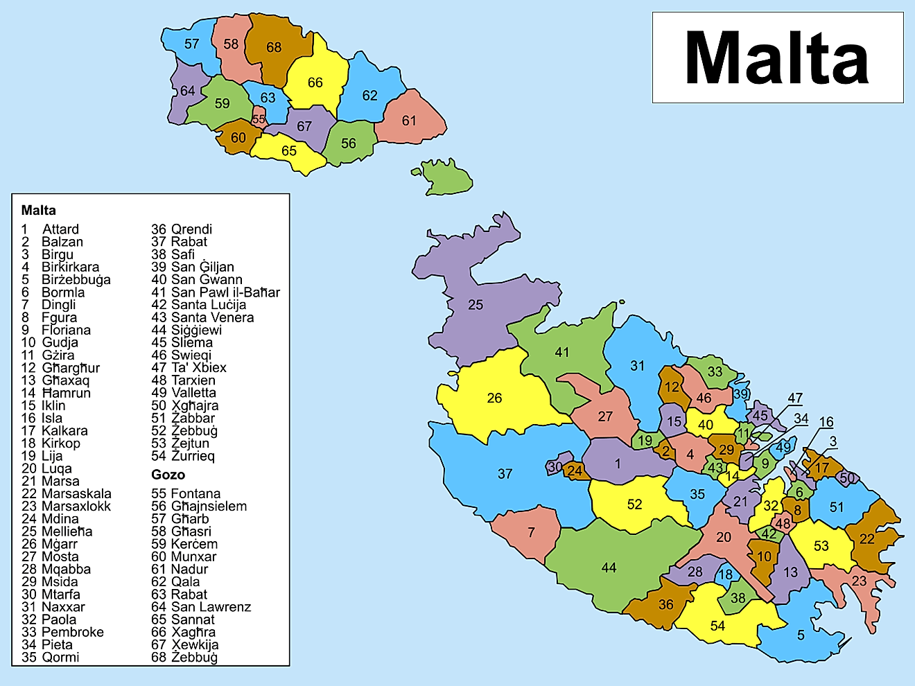 Bản đồ các địa phương của Malta