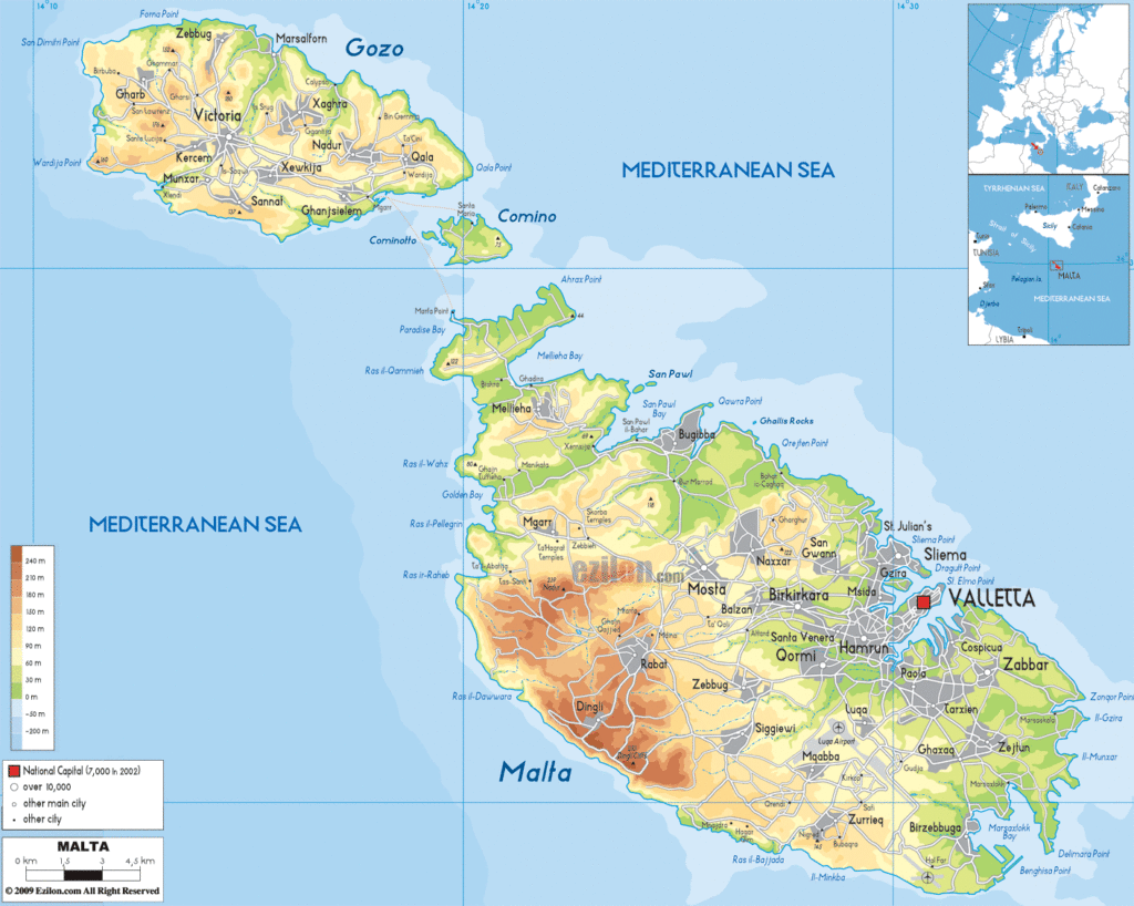 Malta physical map.