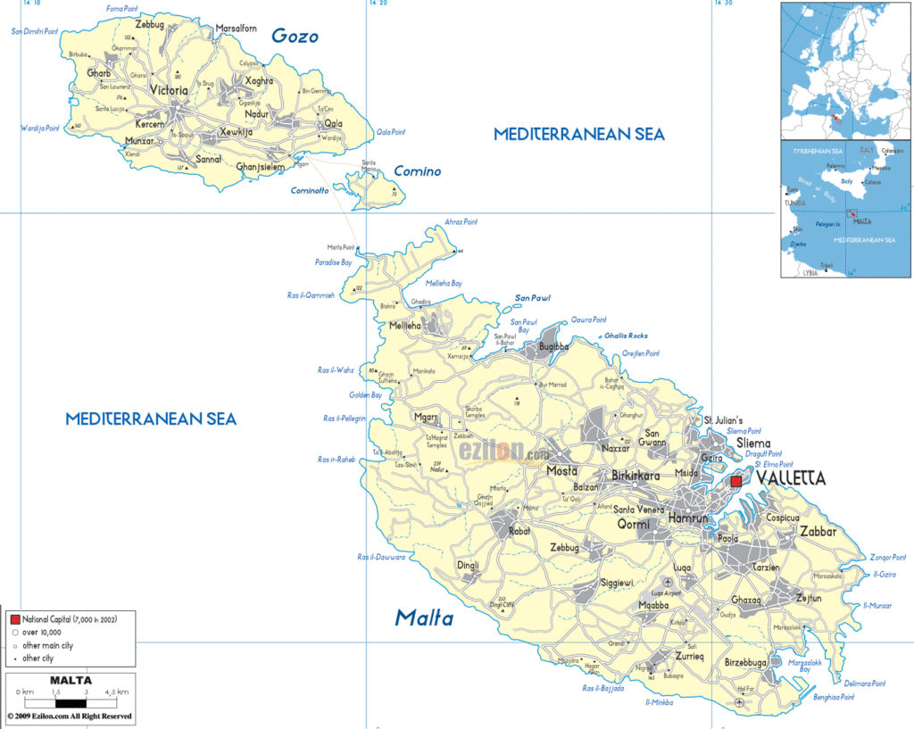 Malta political map.