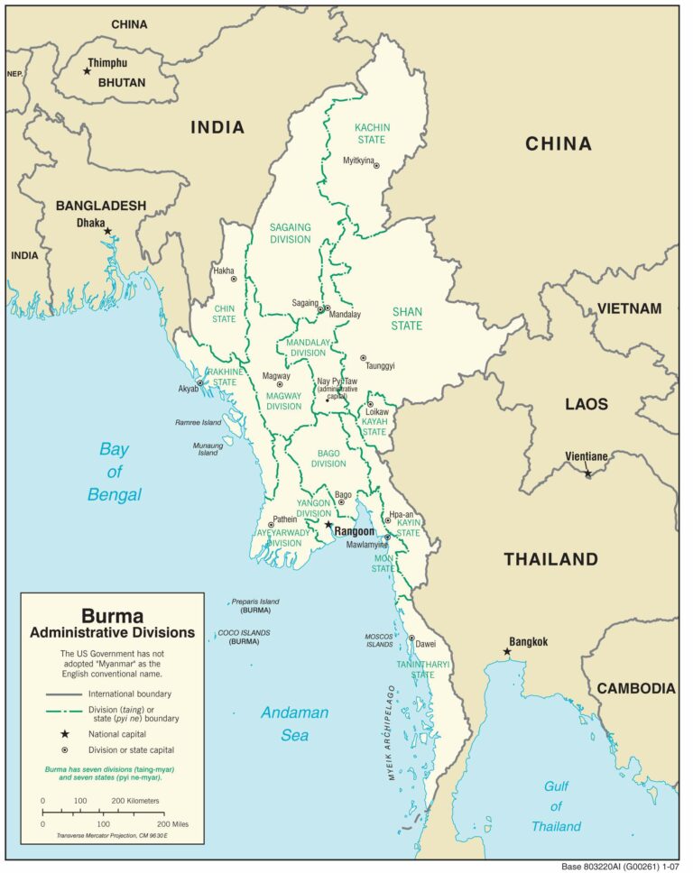 Bản đồ hành chính Myanmar khổ lớn