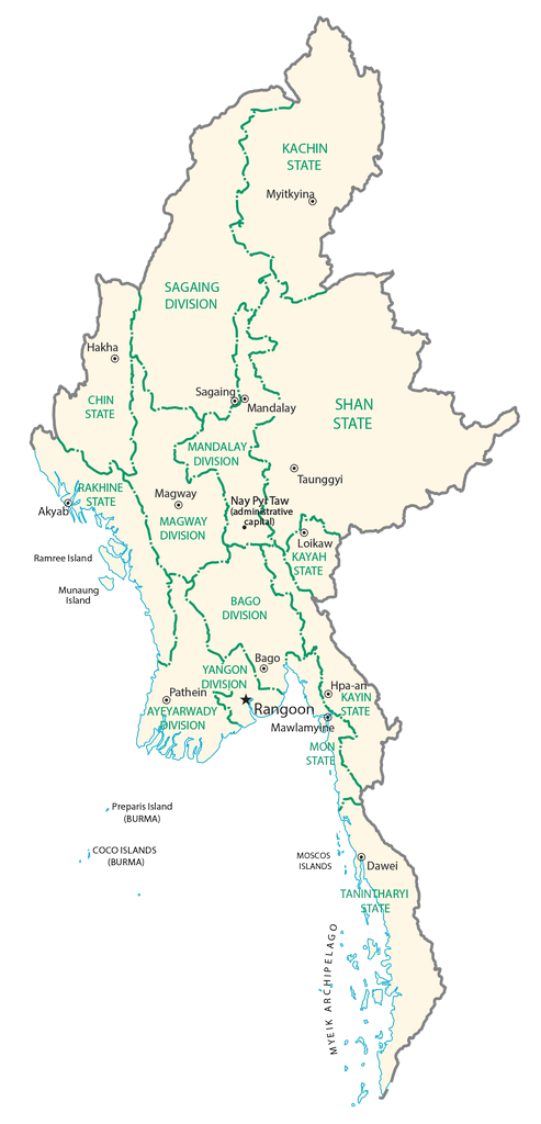 Bản đồ các vùng Miến Điện
