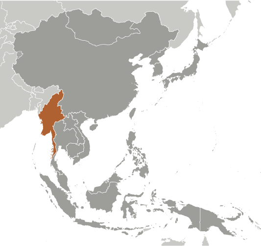 Bản đồ vị trí của Myanmar