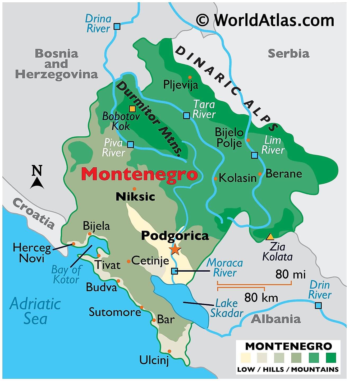 Bản đồ vật lý của Montenegro