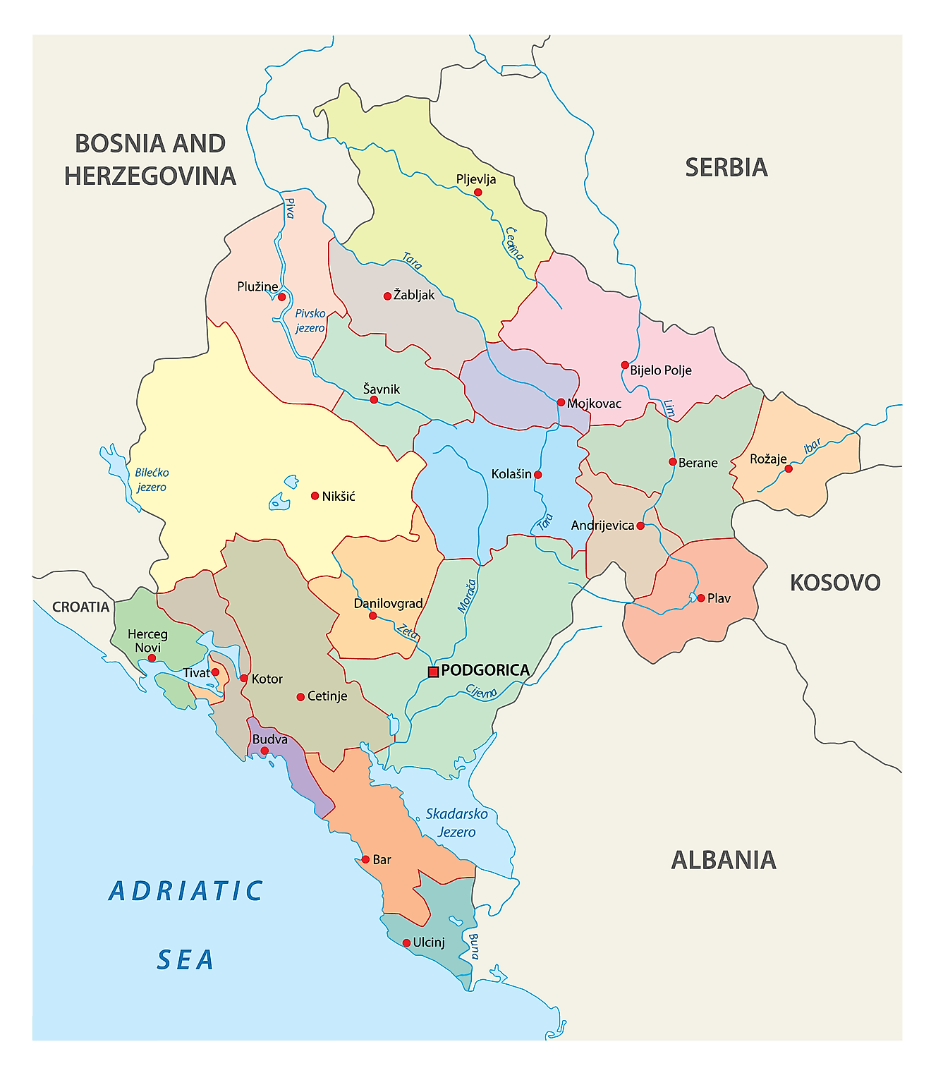 Municipalities of Montenegro Map