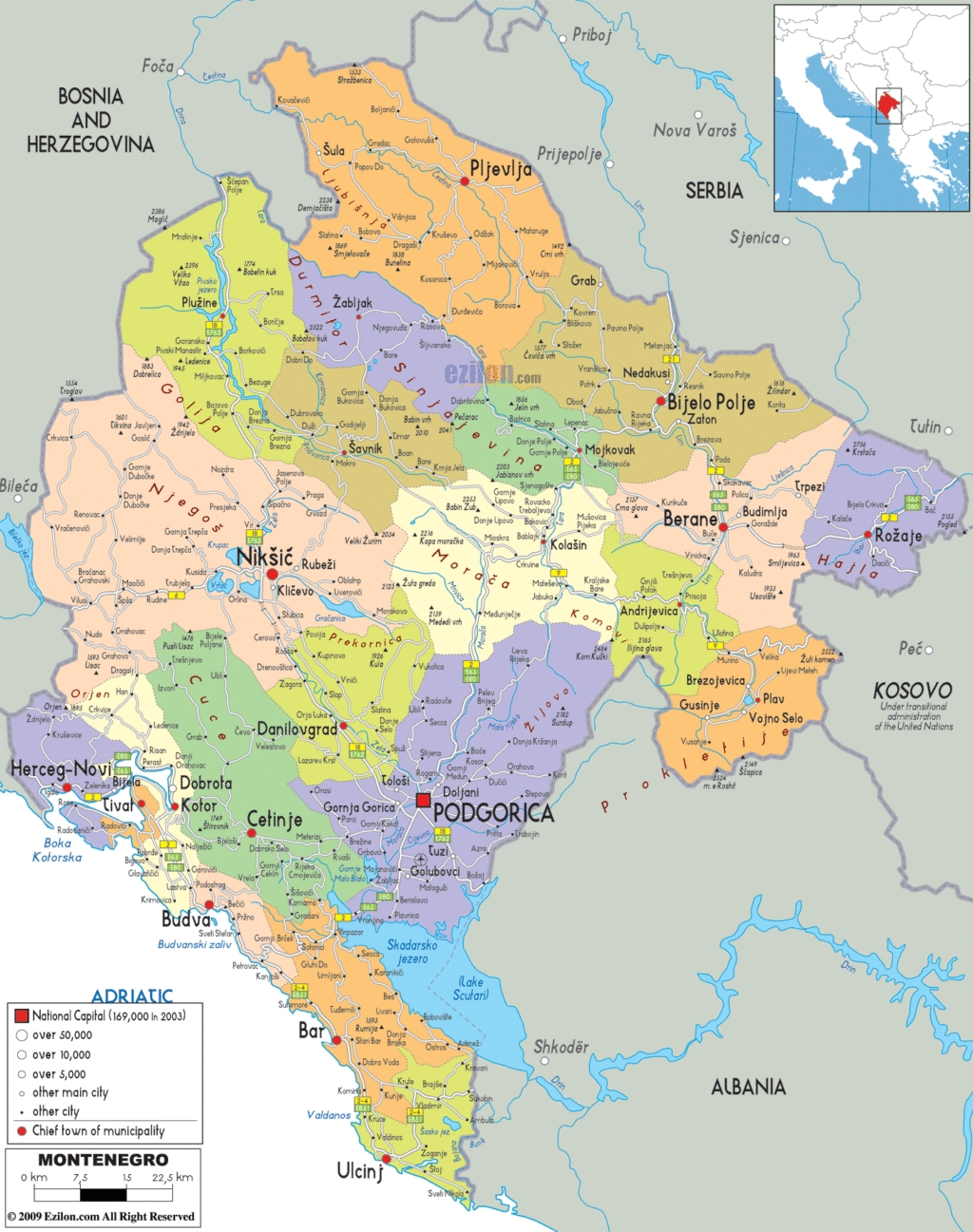 Montenegro political map.