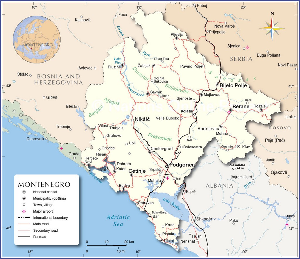Bản đồ hành chính của Montenegro