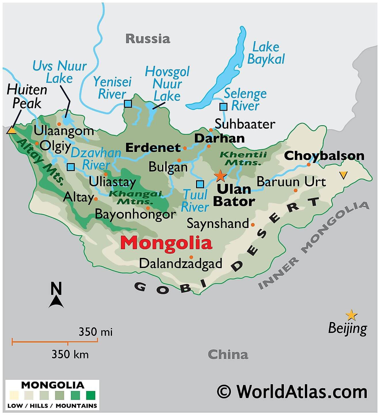 Bản đồ vật lý của Mông Cổ