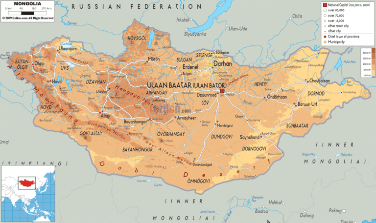 Bản đồ tự nhiên Mông Cổ khổ lớn
