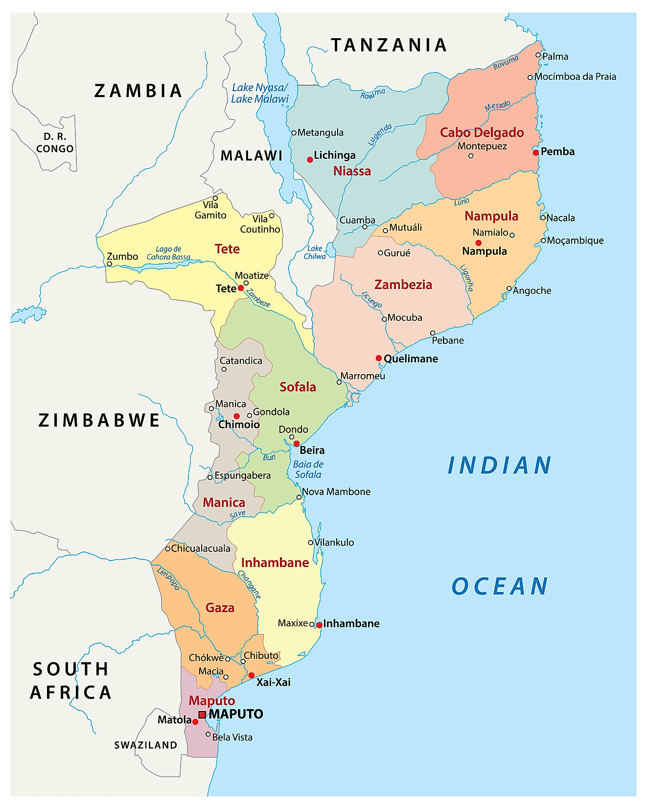 Bản đồ các tỉnh của Mozambique