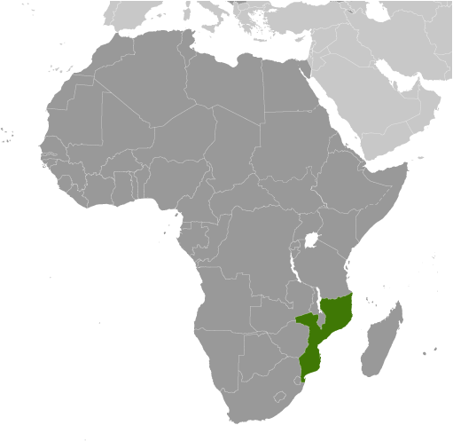 Bản đồ vị trí của Mozambique