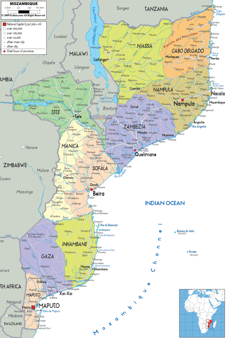 Bản đồ hành chính Mozambique khổ lớn