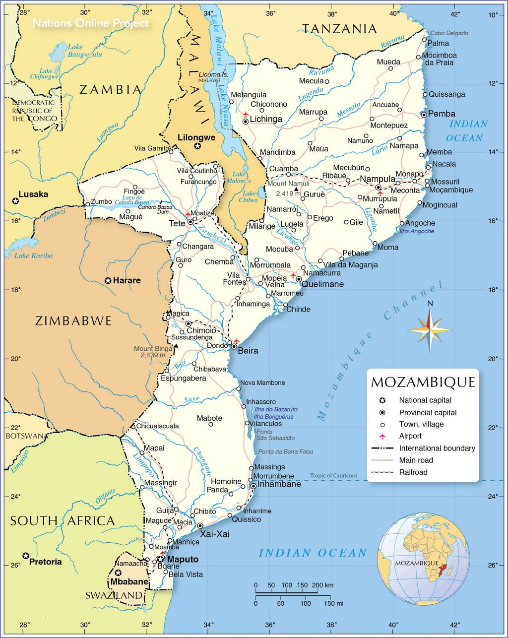 Bản đồ hành chính của Mozambique
