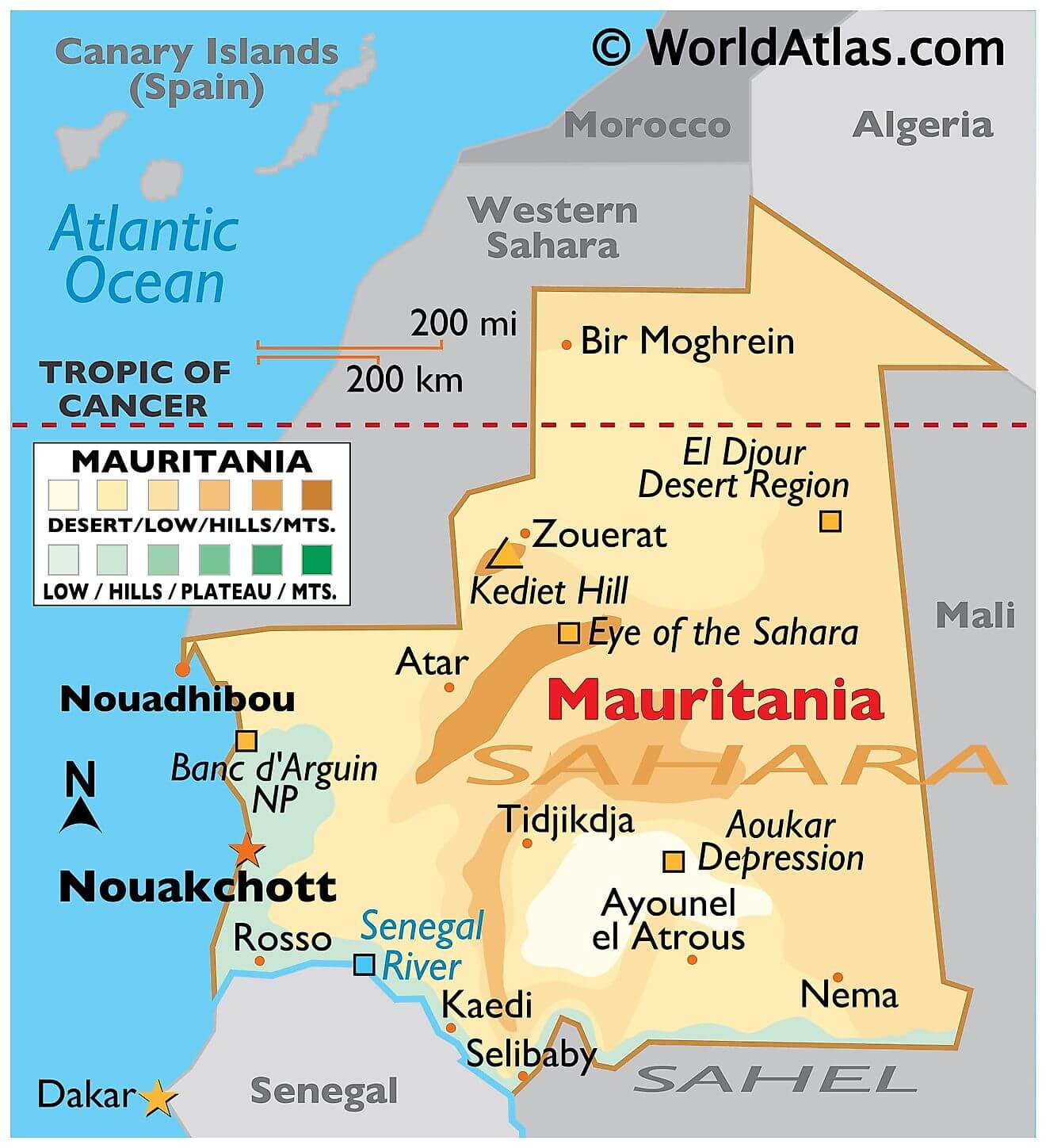 Bản đồ vật lý của Mauritanie