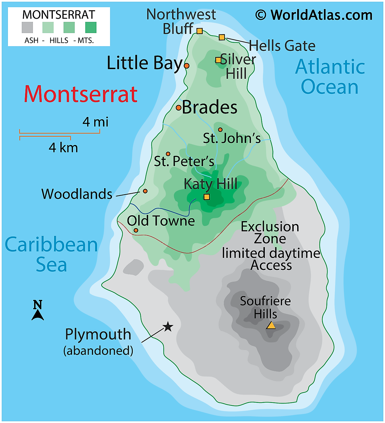 Bản đồ vật lý của Montserrat