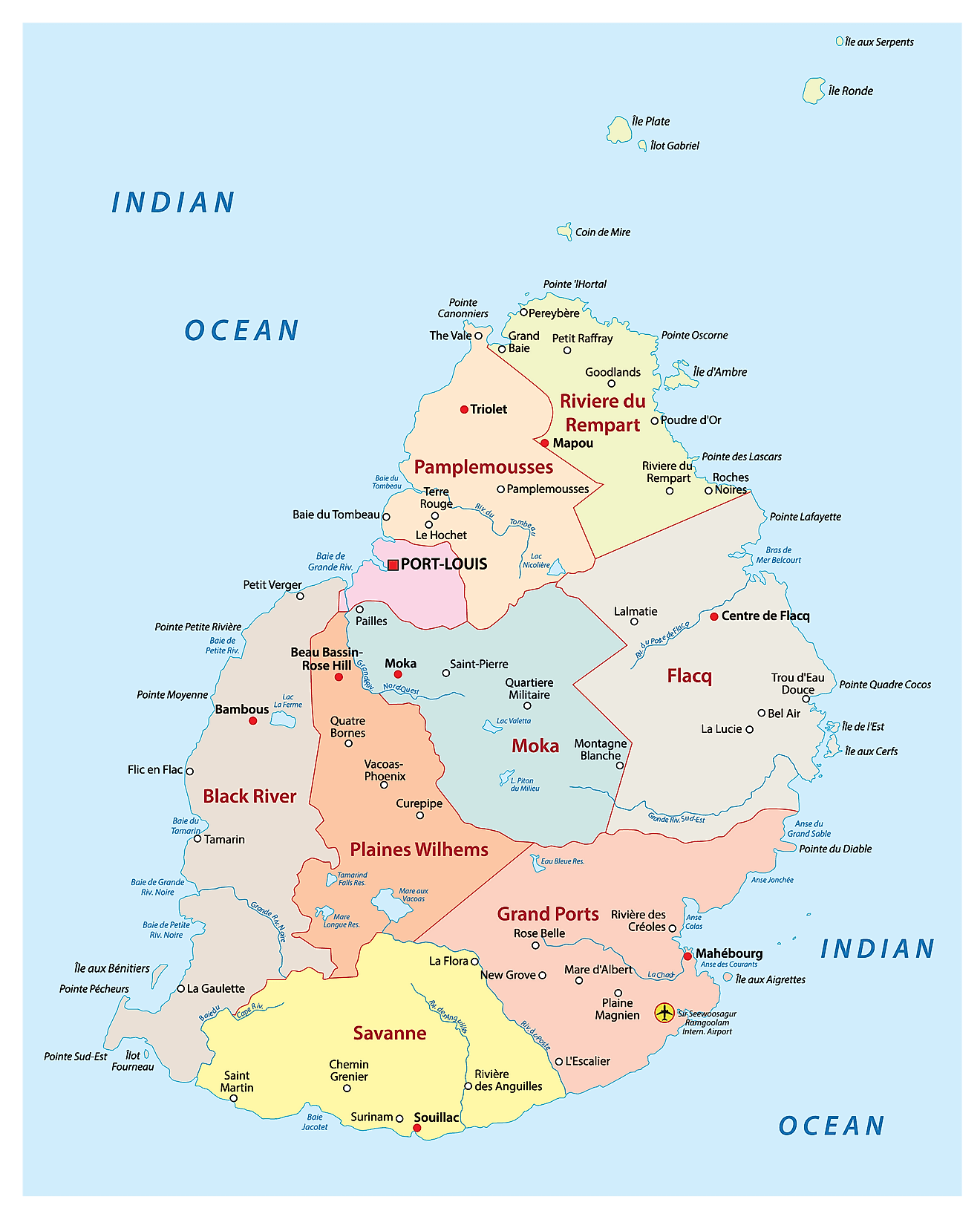Các quận của Mauritius Bản đồ