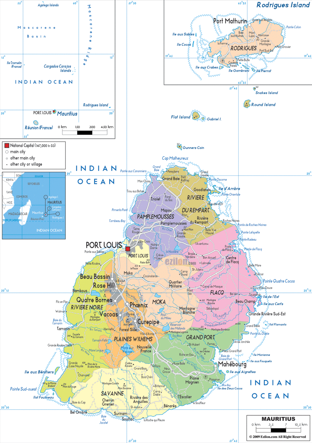 Mauritius political map.