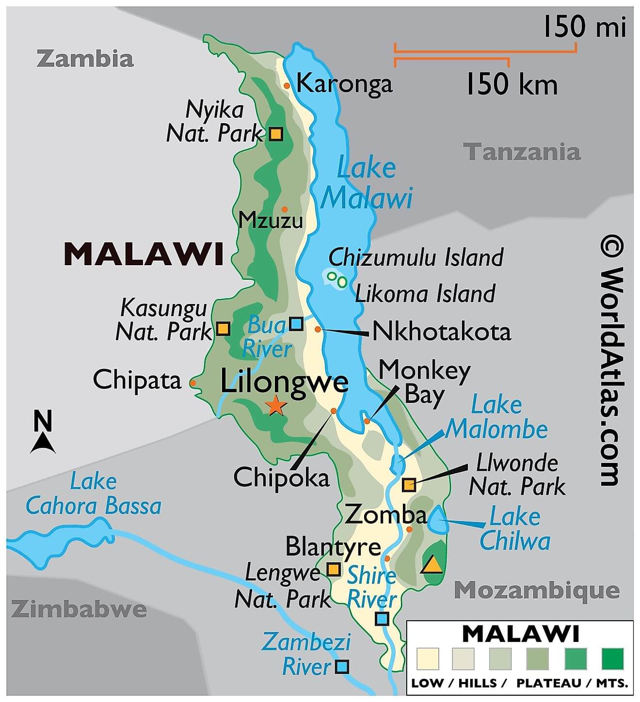 Bản đồ vật lý của Malawi