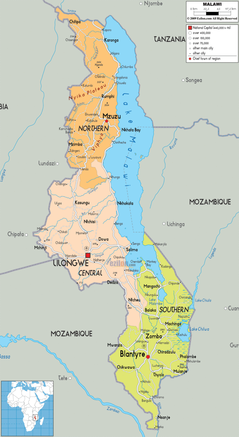 Bản đồ hành chính Malawi khổ lớn