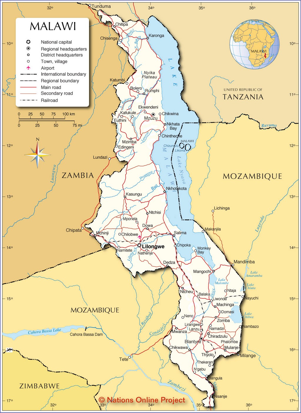 Bản đồ hành chính của Malawi