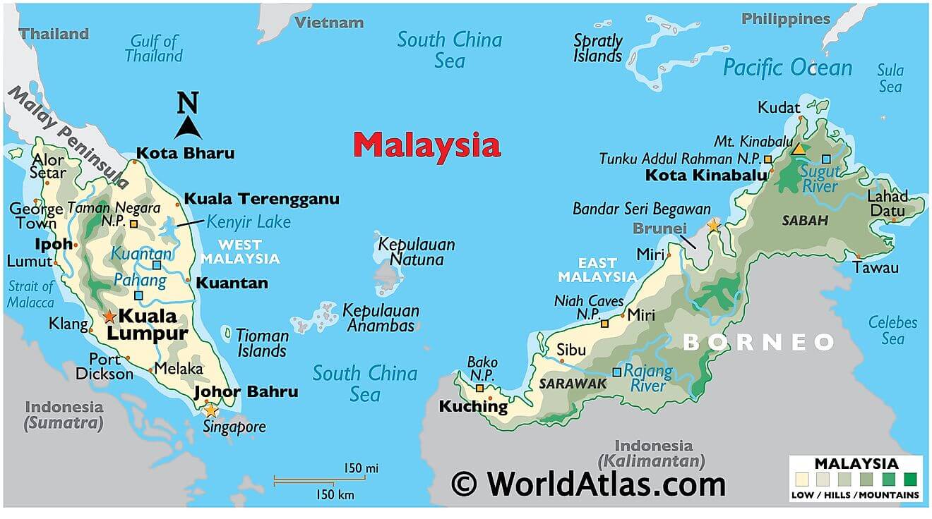 Bản đồ vật lý của Malaysia