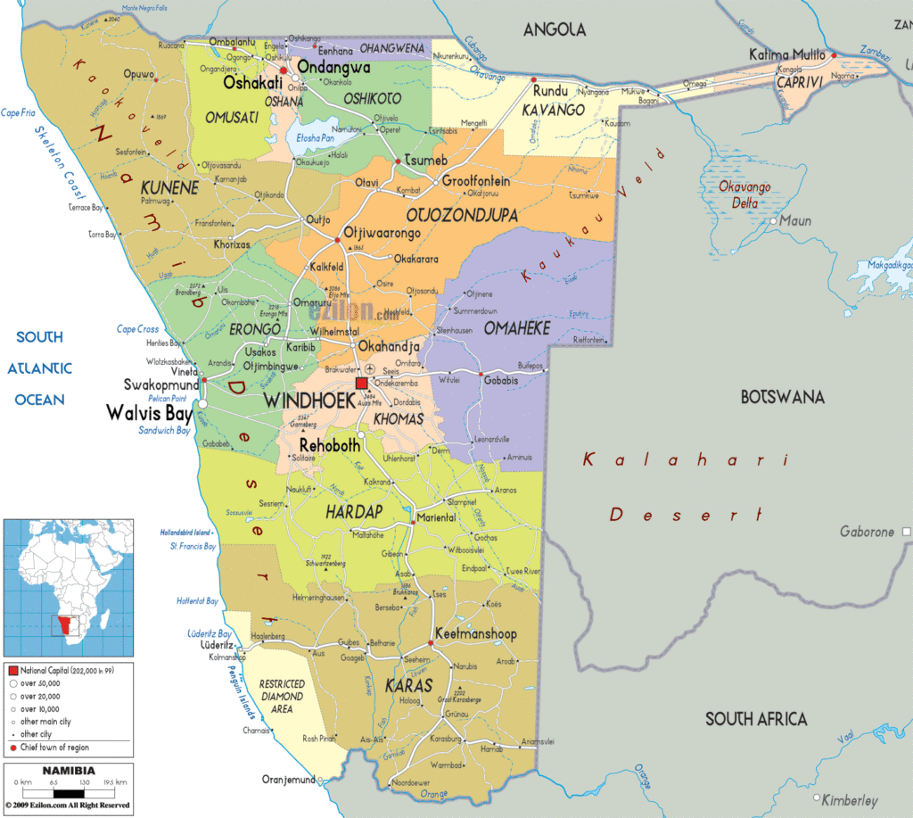 Namibia political map.