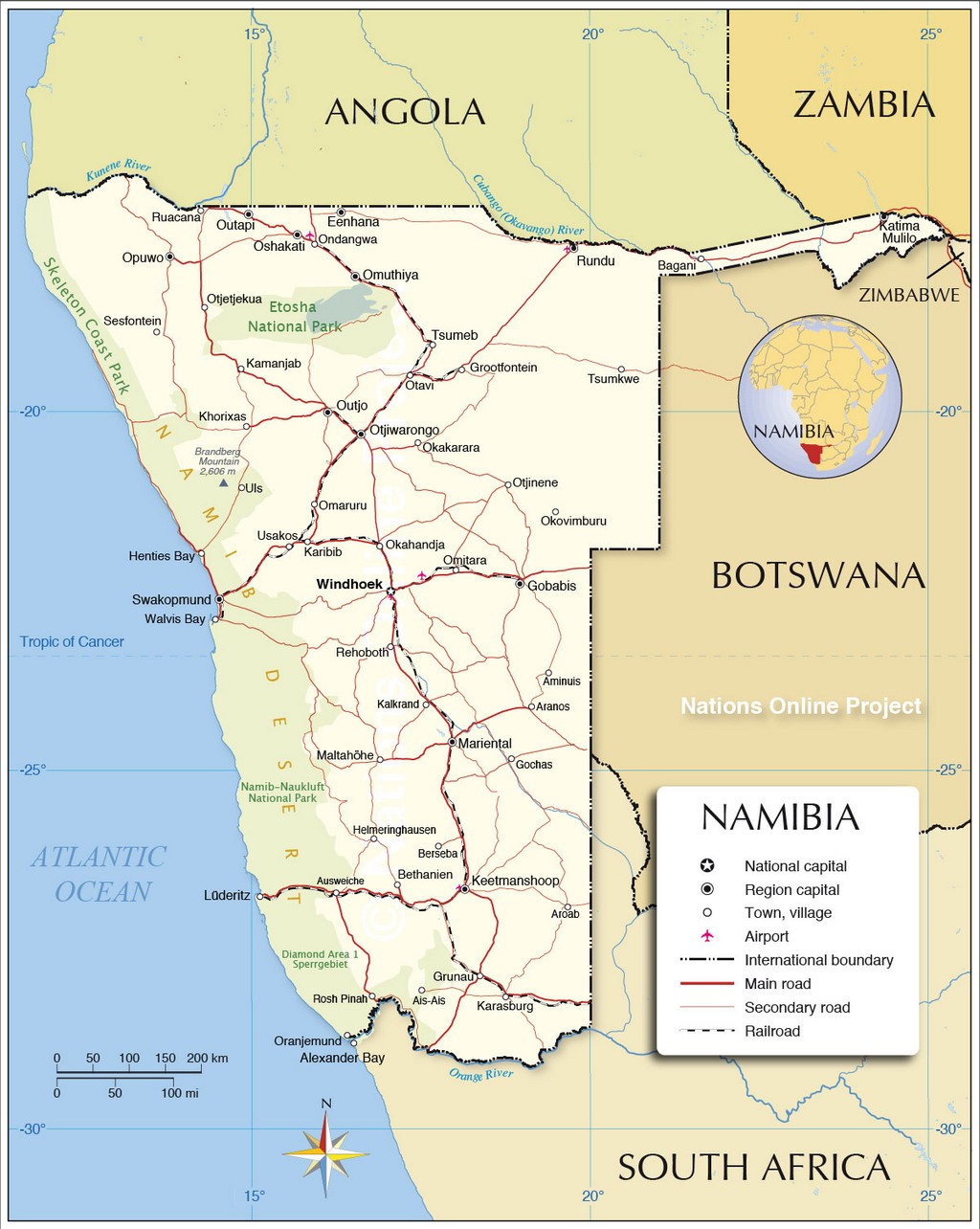 Bản đồ hành chính của Namibia