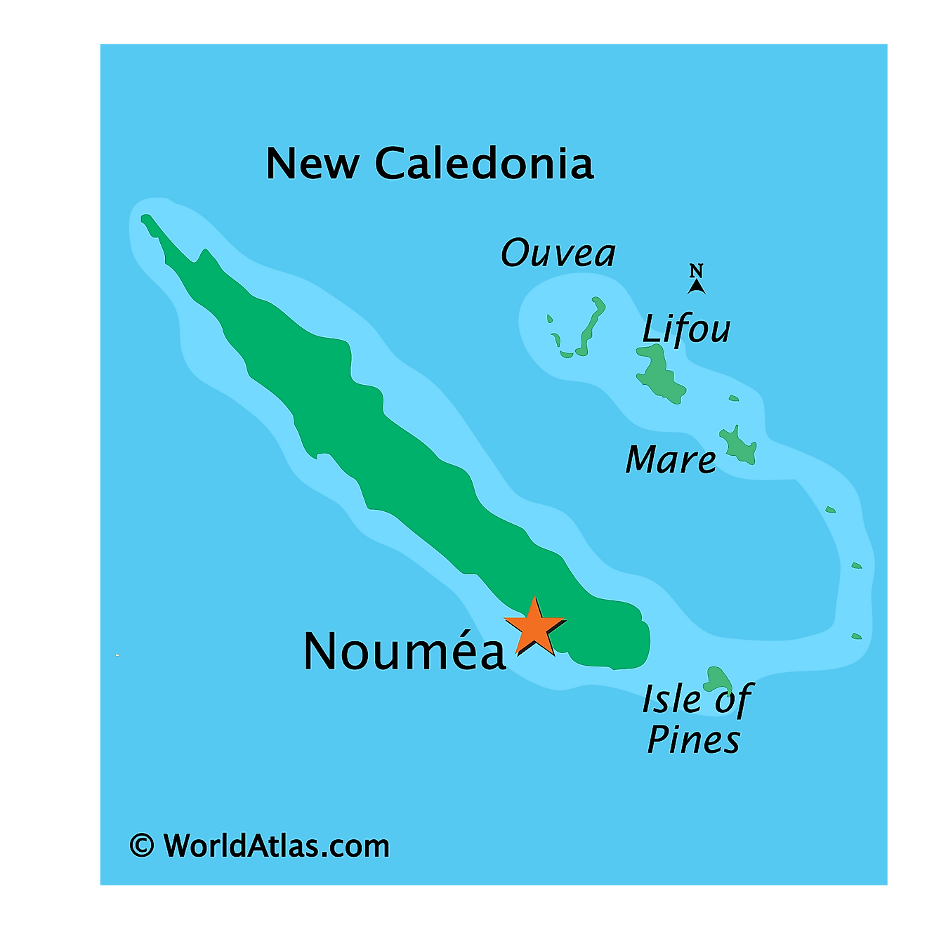 Physical Map of New Caledonia