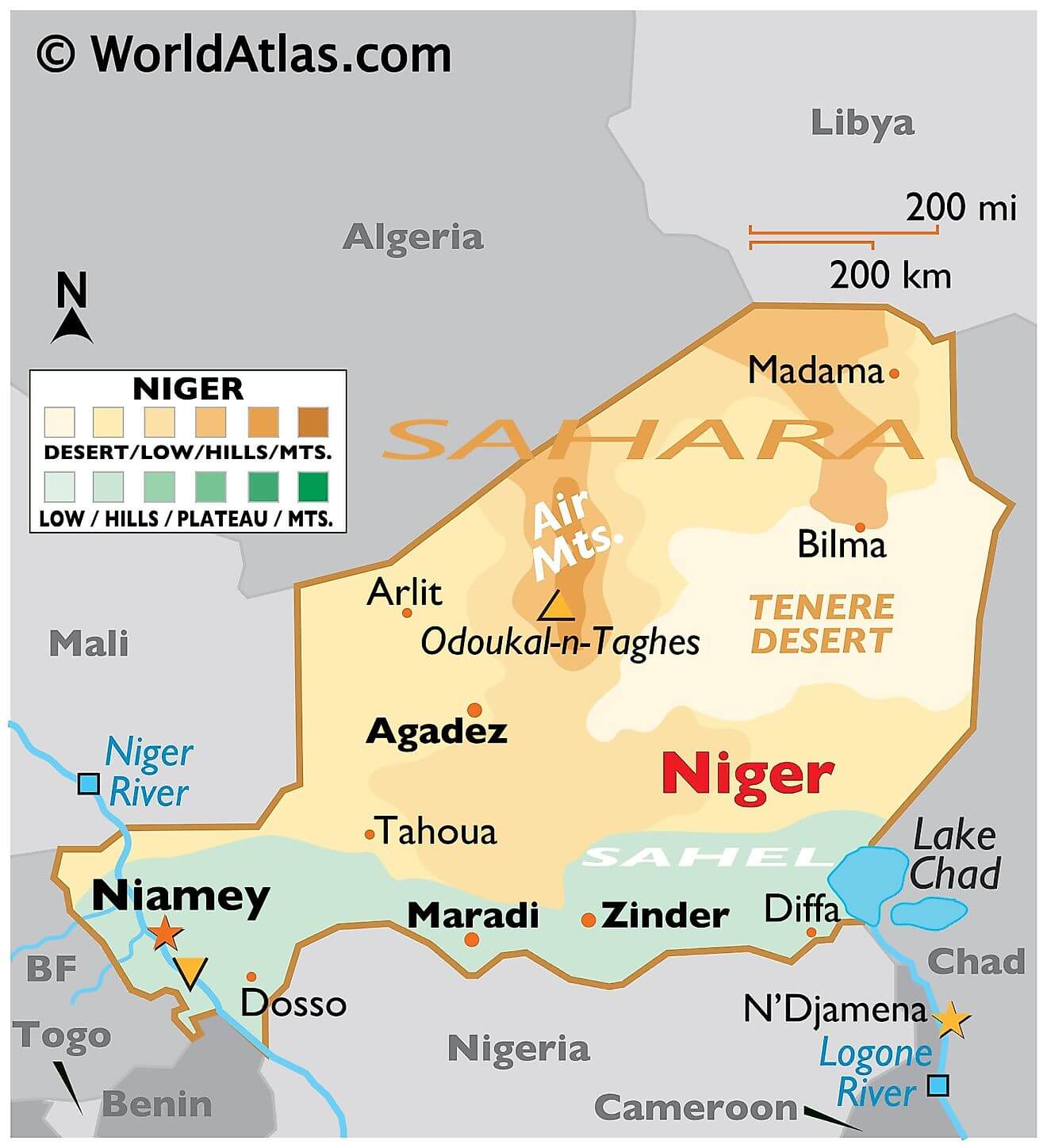 Bản đồ vật lý của Niger