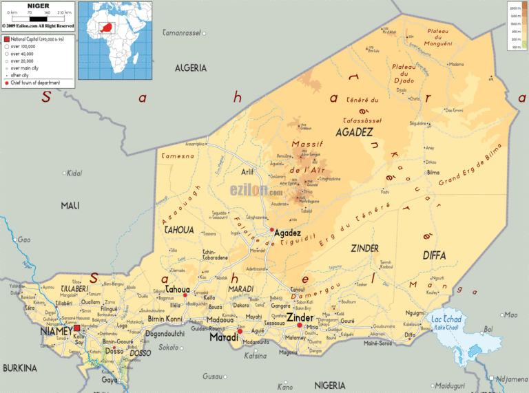 Bản đồ tự nhiên Niger khổ lớn