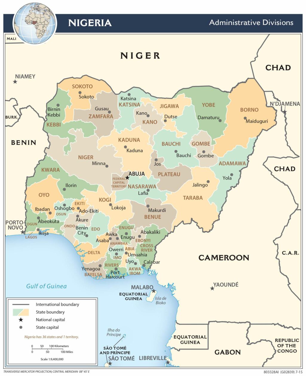 Nigeria administrative map.