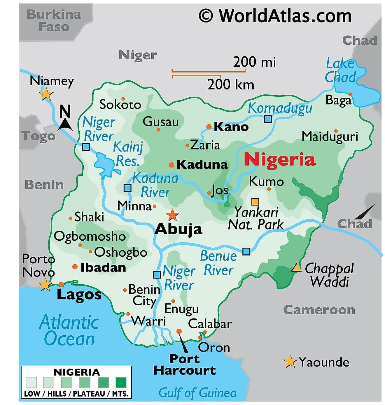 Bản đồ vật lý của Nigeria
