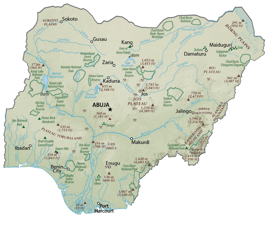Bản đồ vật lý Nigeria