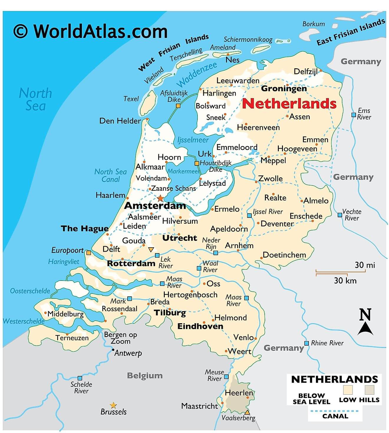 Bản đồ vật lý của Hà Lan
