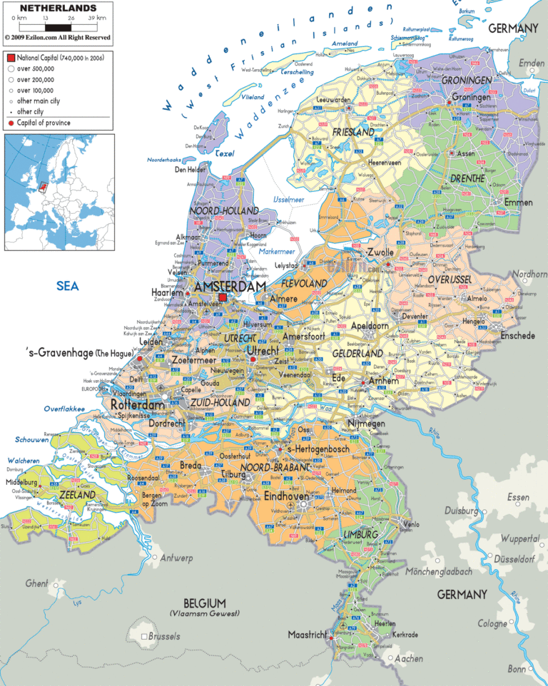 Bản đồ hành chính Hà Lan khổ lớn