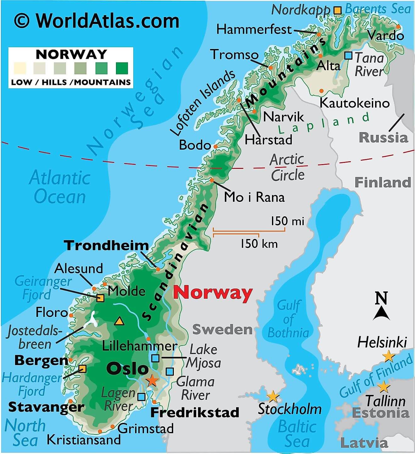 Bản đồ vật lý của Na Uy