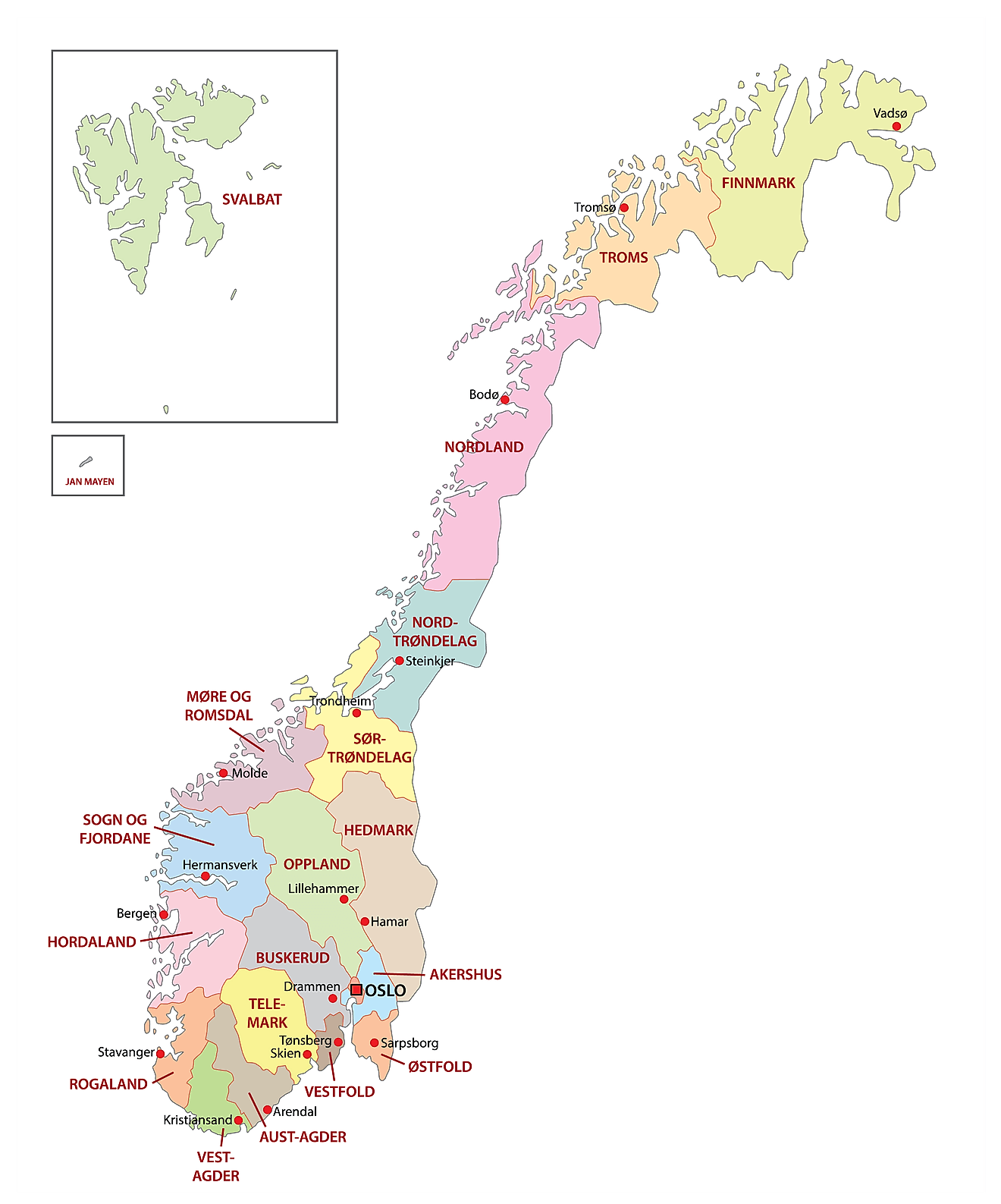 Bản đồ các khu vực của Na Uy