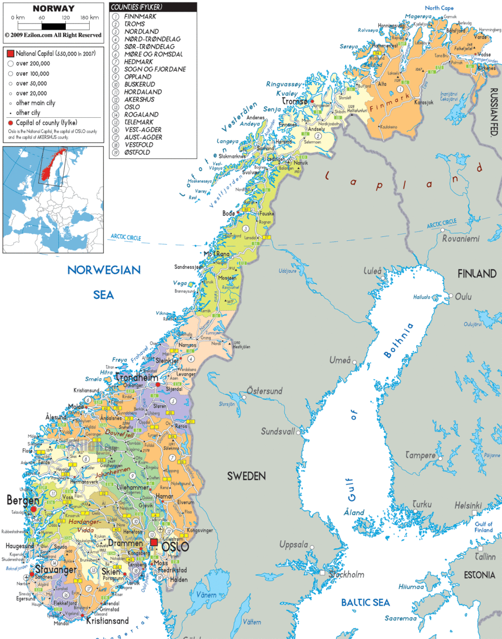 Bản đồ hành chính Na Uy