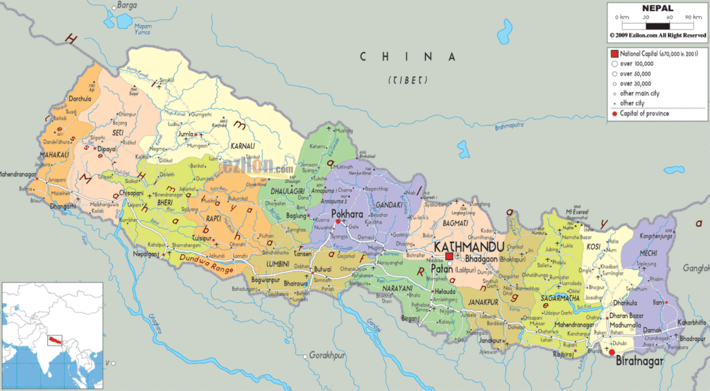 Nepal political map.