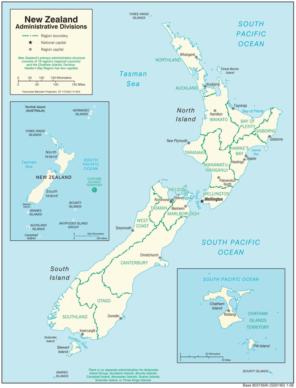 New Zealand administrative map.