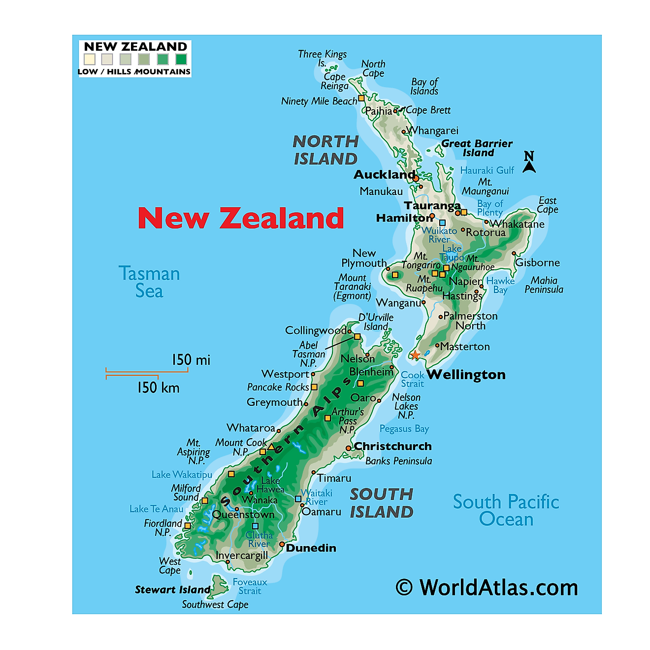 Physical Map of New Zealand