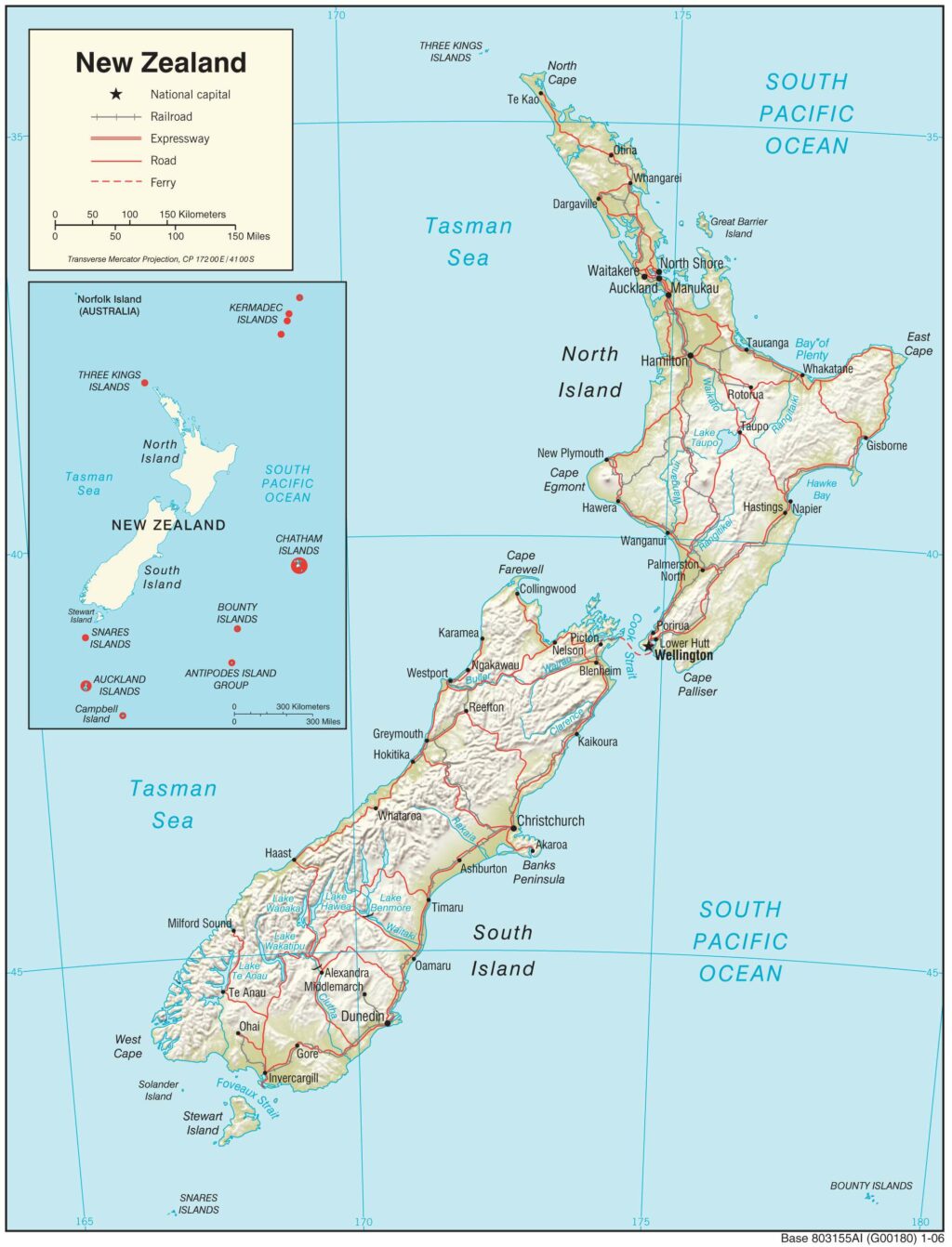 Bản đồ vật lý New Zealand