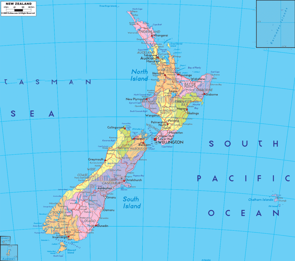 New Zealand political map.
